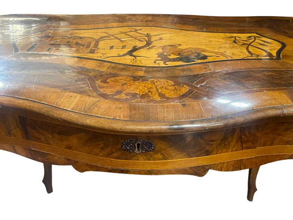 Late 18th Century Italian Marquetry Table with Hunting Scene Inlay