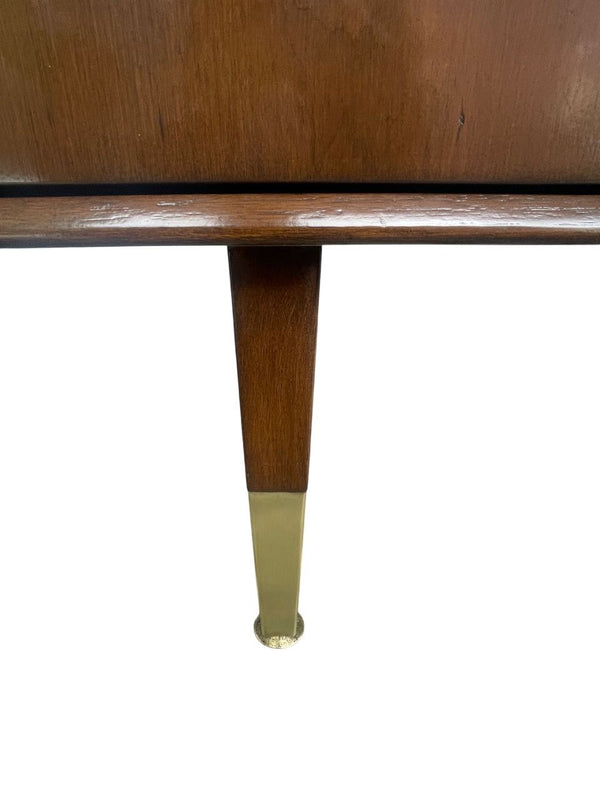 MCM Executive Walnut Desk with Brass & Cane Details. Denmark, 1960's.