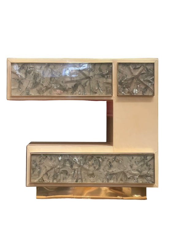 Luxurious Pair Modern Nightstands in Parchment & Crackled Resin. U.S.A. 21st C.