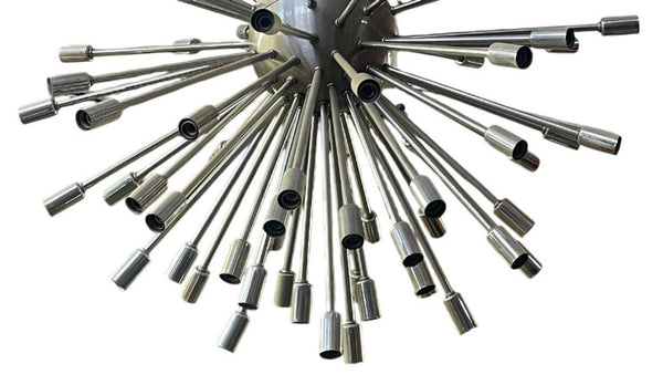 Mid-Century Italian Sputnik Chandelier in Chrome & Brushed Steel, 1970's.