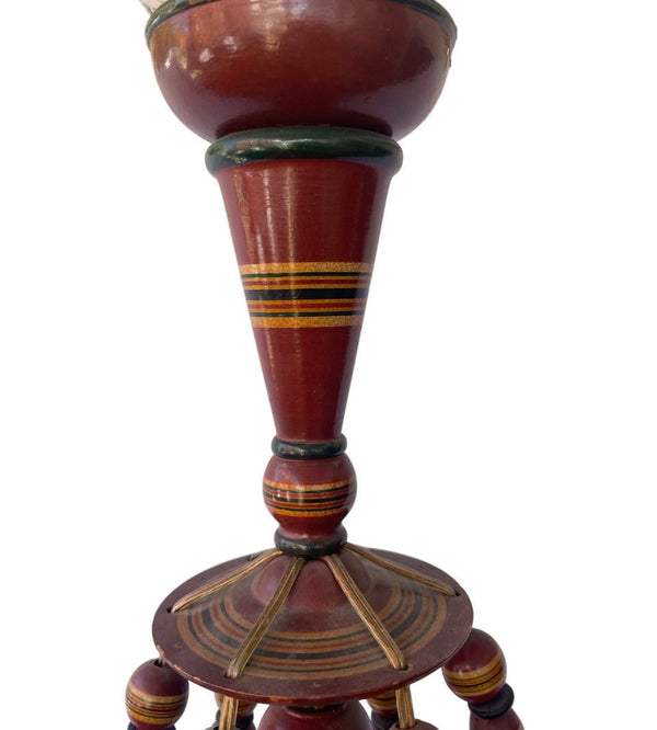 1950's Turkish Hand-Carved Wooden 6-Arm Chandelier Beaded & Hand-Painted