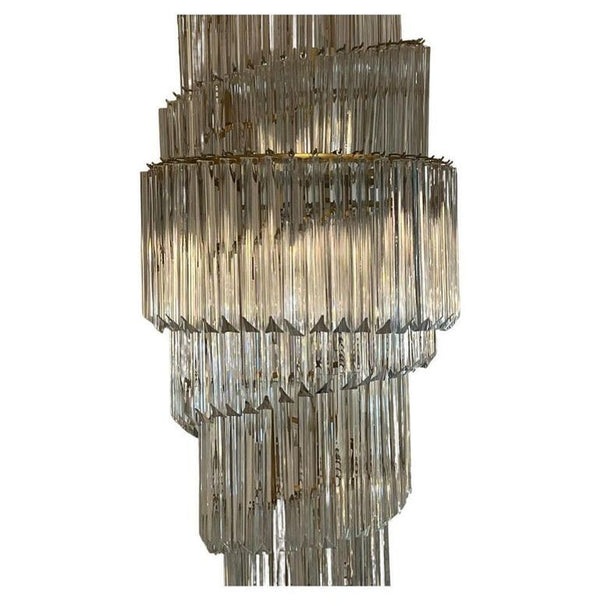 Venini Double-Tier Swirling Chandelier with Triedri Glass Prisms. Italy, 1970's