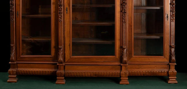 Monumental Late 19th Century Italian Walnut Three-Door Bookcase