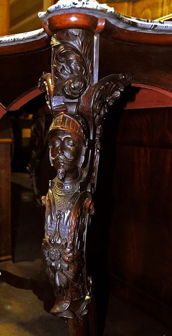 Mid-19th Century Hand Carved Italian Console with Marble Top and Mirror