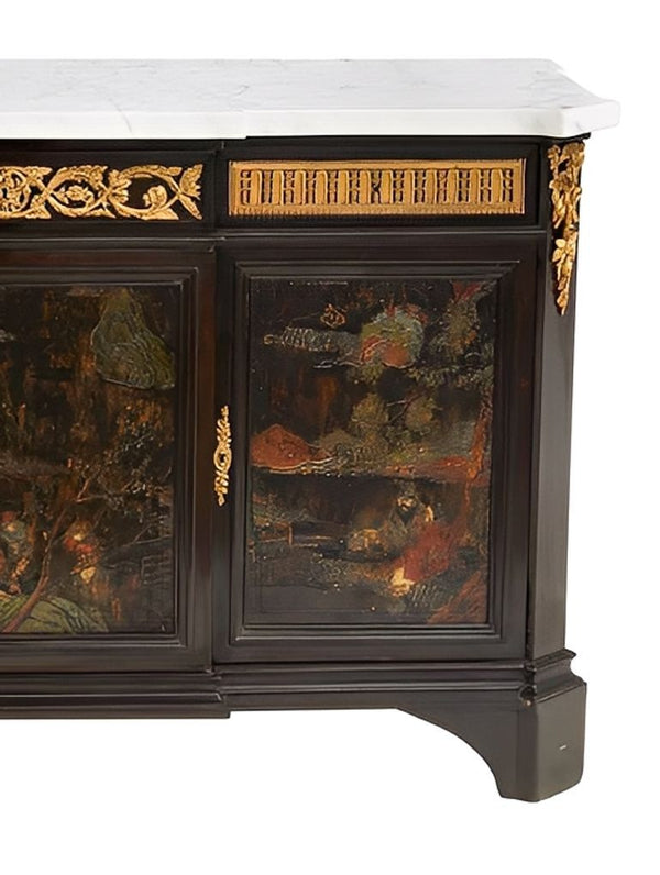 French Napoleon III Chinoiserie Credenza with Marble Top. Late 19th Century.