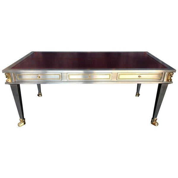 John Vesey Stainless Steel & Bronze Desk with Red Leather Top, USA, Late 20th C.