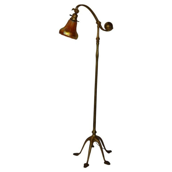 Early 20th C. Tiffany Studios New York Patinated Bronze-Favrile Glass Floor Lamp