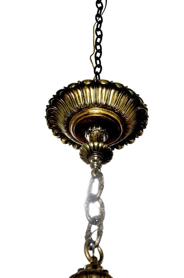 Six Late 19th C. Oversized French Bronze Pendants w/ Stained Glass & Amber Trim