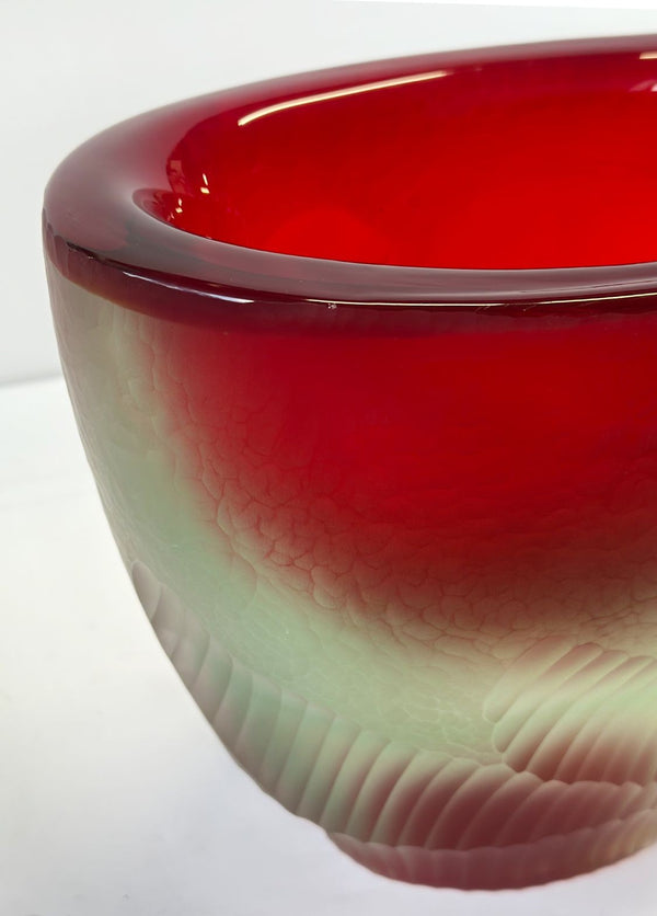 Vintage Italian Red & Clear Murano Glass Vase by Romano Dona, c. 1960's