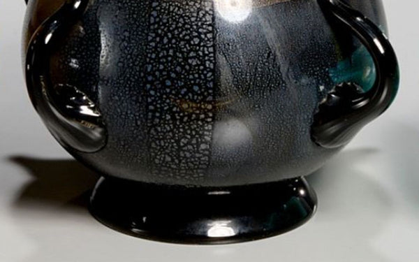 Vintage Italian Black & Gold Murano Glass Amphora Vase