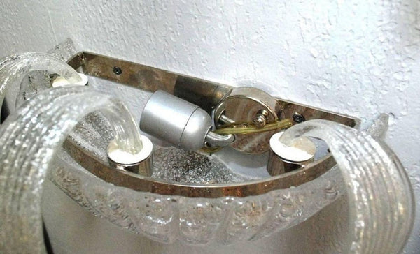 Set of Four Italian Sconces w/ Clear Murano Glass Designed by Barovier e Toso