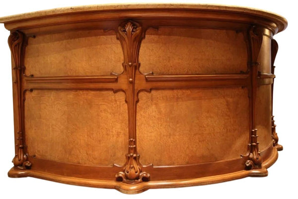 Art Nouveau Walnut & Burl Reception Desk with Stone Top, U.S.A. 1920's.