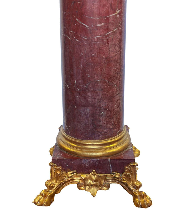 Pair of French Rouge Griotte Marble & D'ore Bronze Pedestals