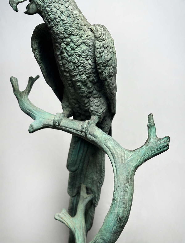 Vintage Parrot Bronze Sculpture w/ Green Patina After J. Moigniez
