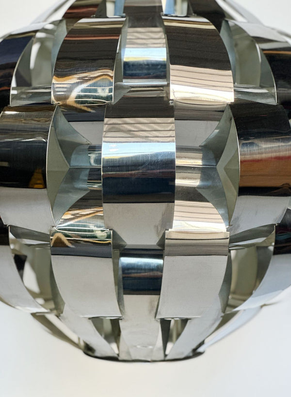 Mid-Century Chromed Metal Woven Ribbon Chandelier by Max Sauze for Lightolier