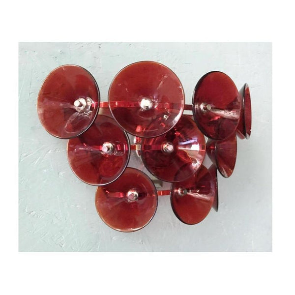 Set of Five Red Murano Glass Sconces Designed by Vistosi, Italy, 1980's.