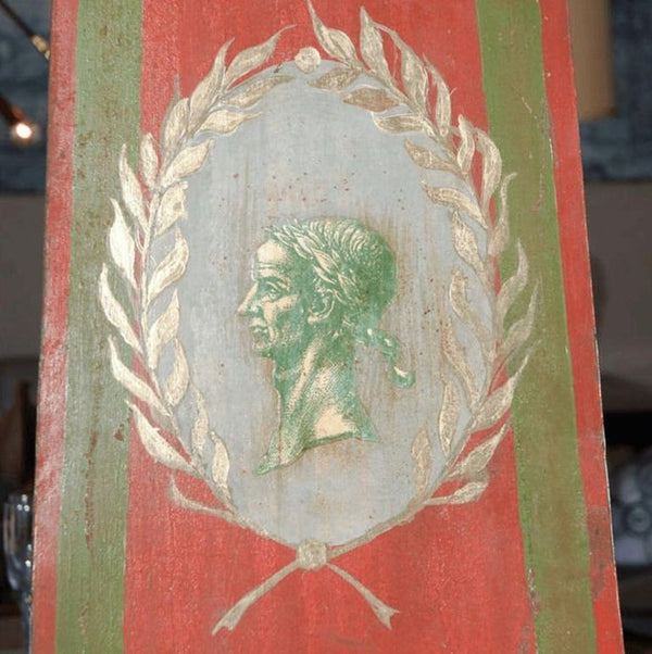 Large Pair of Vintage Tole Obelisks in Red, Green & Gold. Italy, 20th Century.