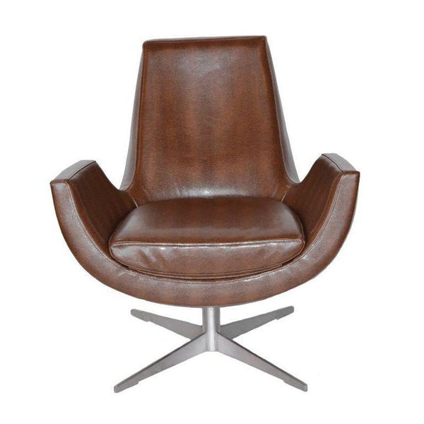 Pair of Mid-Century Brown Leather Chairs with Metal Base. Italy, 1970's.