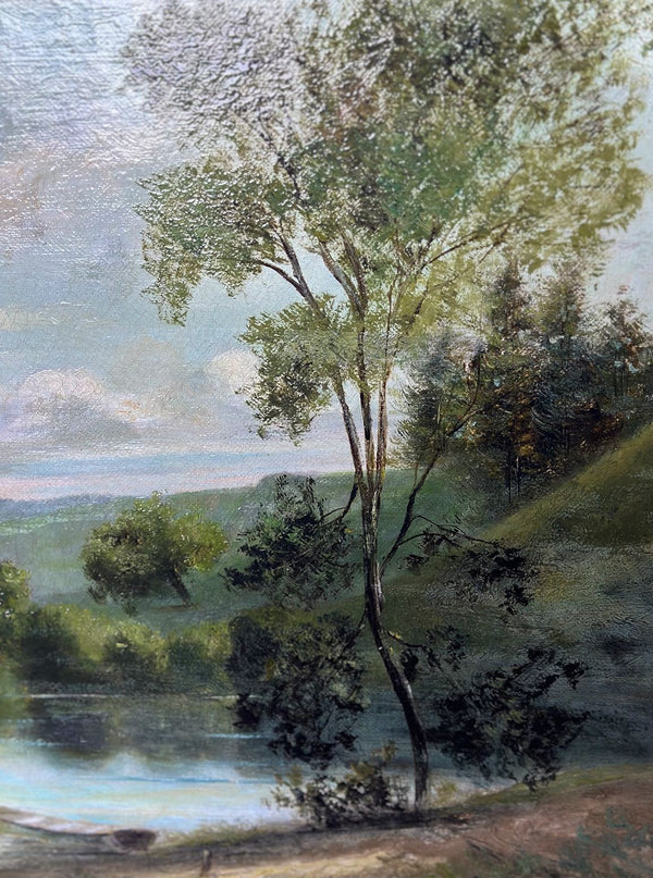 Late 19th Century Italian Lakeside Oil on Canvas