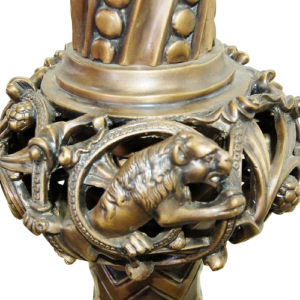 Pair of Late 19th Century Gothic Revival Bronze Torcheres with Alabaster Shades