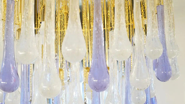 Pulegoso & Alexandrite Glass Drop Flush Mount Chandelier by Franco Luce, 1980.