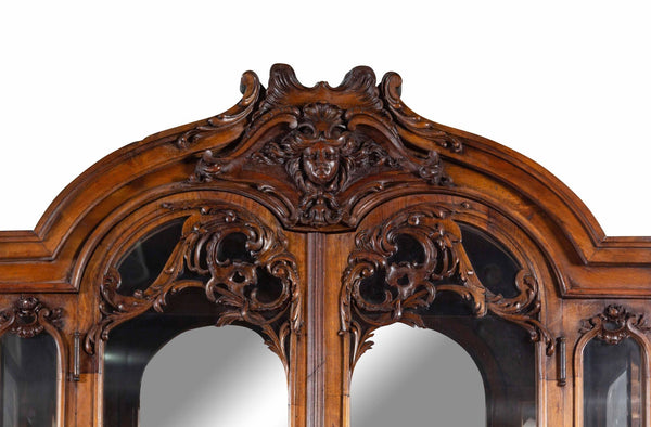 Louis XV Style Walnut Buffet Deux Corps with Mirrored Back, France, Mid-19th C.