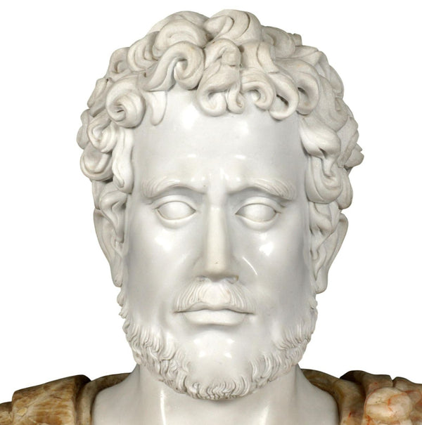 Early 20th C. Italian Multicolor Marble Bust of Ancient Philosopher Aristotle.