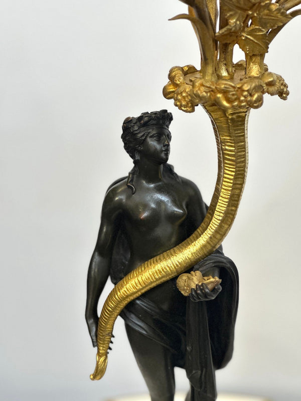 Pair of French 19th Century Gilt Bronze Candelabras with Marble Base