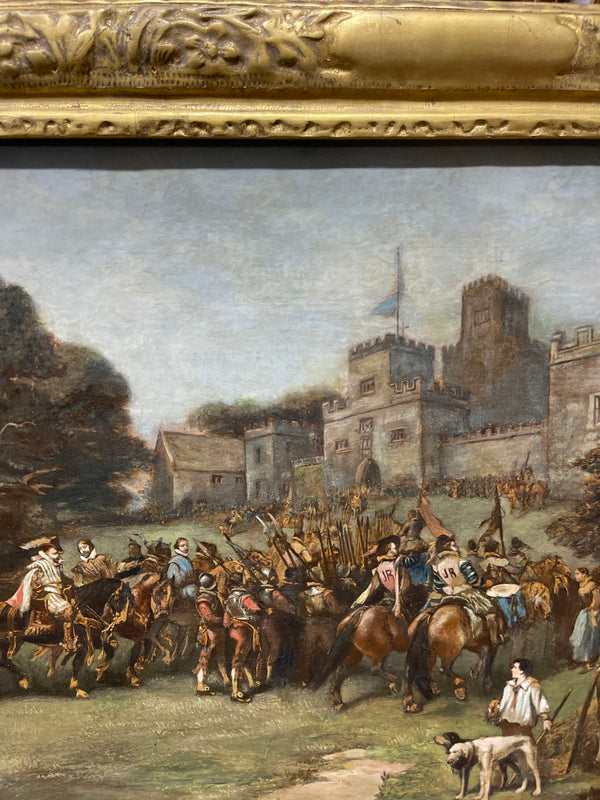 18th C. Painting on Canvas of King James I Visit to Hoghton Tower