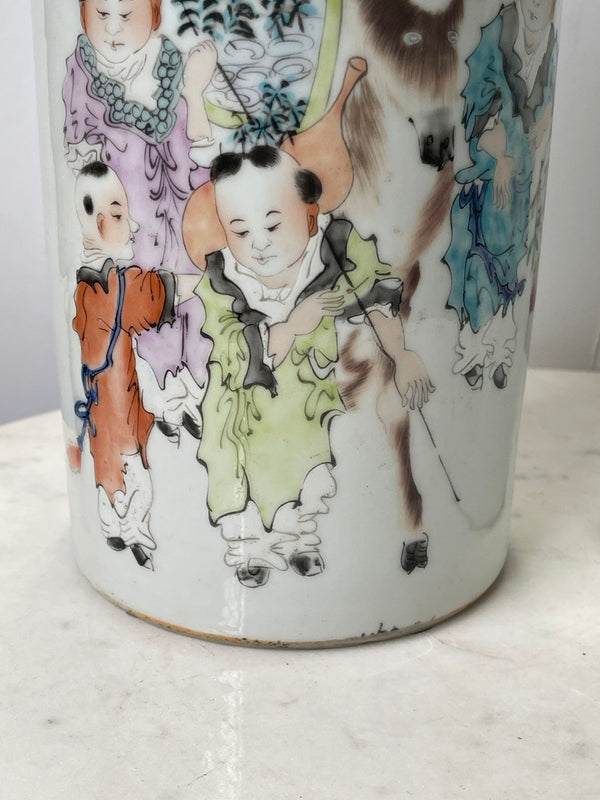 Pair of Early 20th C. Chinese Porcelain Hat Stands with Calligraphy Inscriptions