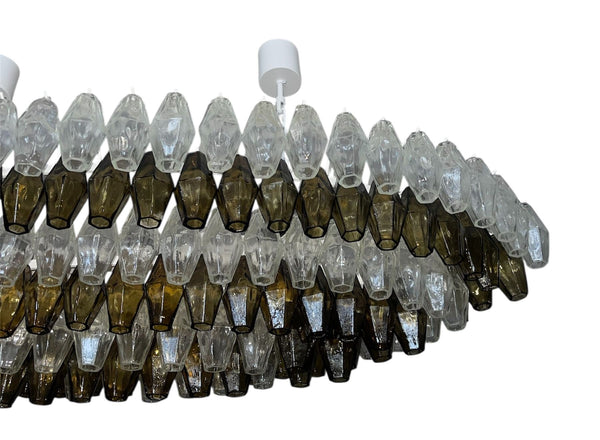 Grey & Crystal Murano Glass Poliedri Chandelier. Italy, 1980's.