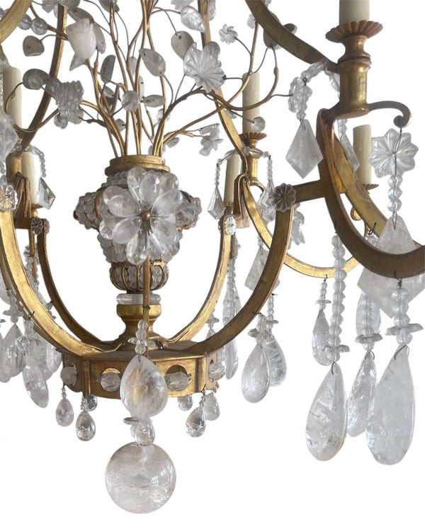 Large Early 20th Century Italian Rock Crystal and Gilt Metal Chandelier
