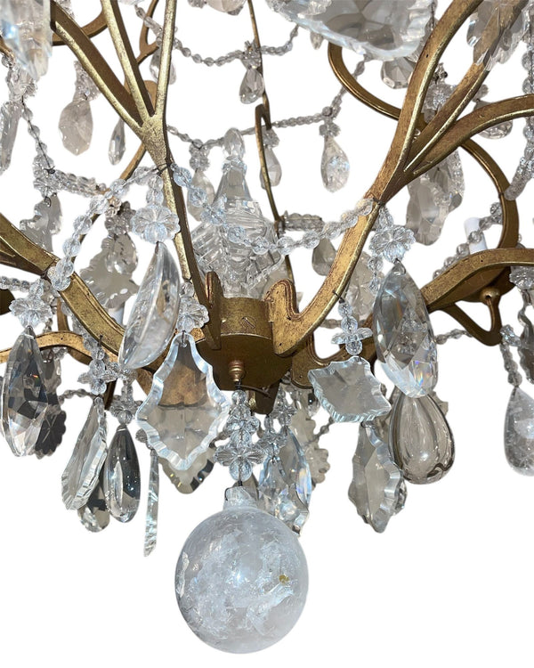 Mid-20th Century Italian Wrought-Iron Chandelier with Rock Crystal