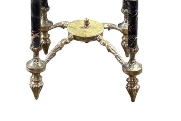 Late 19th Century French Green Onyx, Marble & Cloisonné Pedestal Table