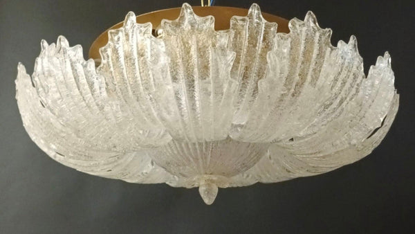 Vintage Flush Mount with Clear Graniglia Murano Glass Leaves. Italy, 1960's.