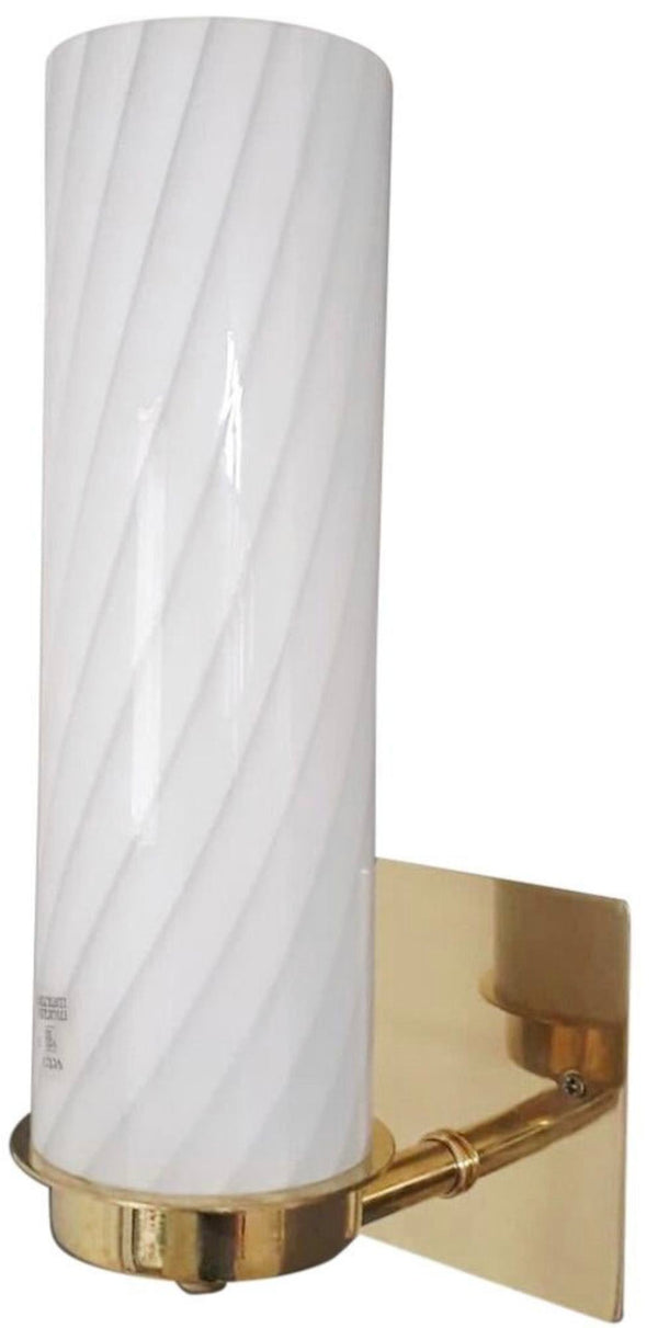 Set of Twelve Milky White "Murano Vetri 04" Cylinder Sconces. Italy, 1960's.