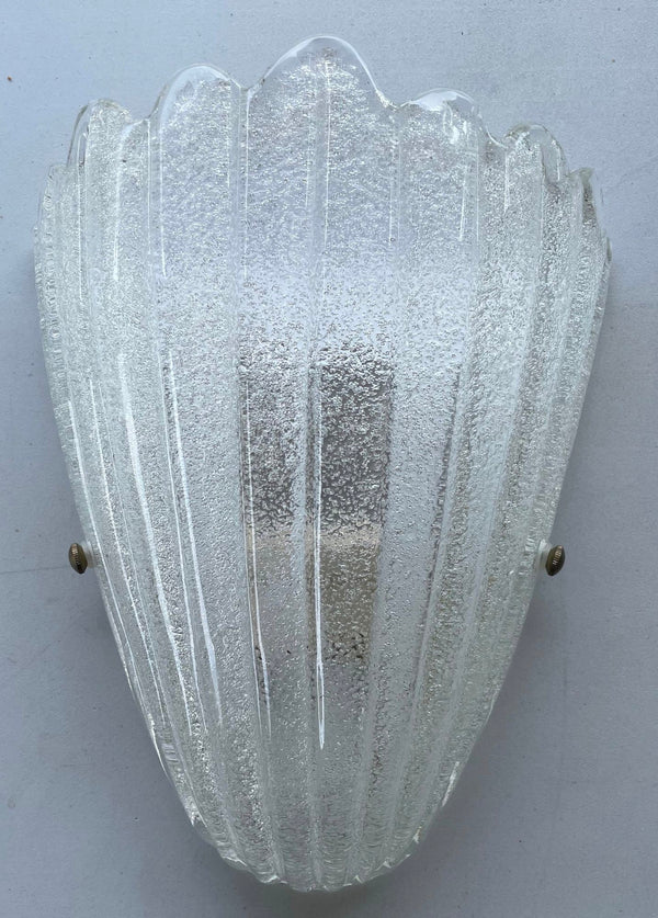 Set of Twelve Clear Graniglia Shield Murano Glass Sconces. Italy, 1960's.