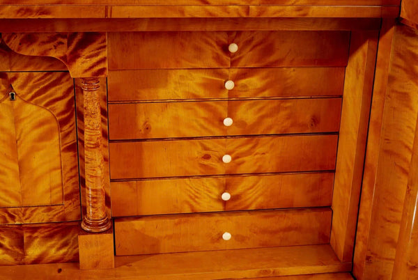 19th Century Biedermeier Secretary Desk in Maple Burl with Ebonized Details