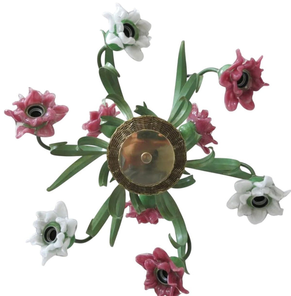 Flower Chandelier by Banci Firenze – Murano Glass & Gilt Iron, Italy, 1980's.