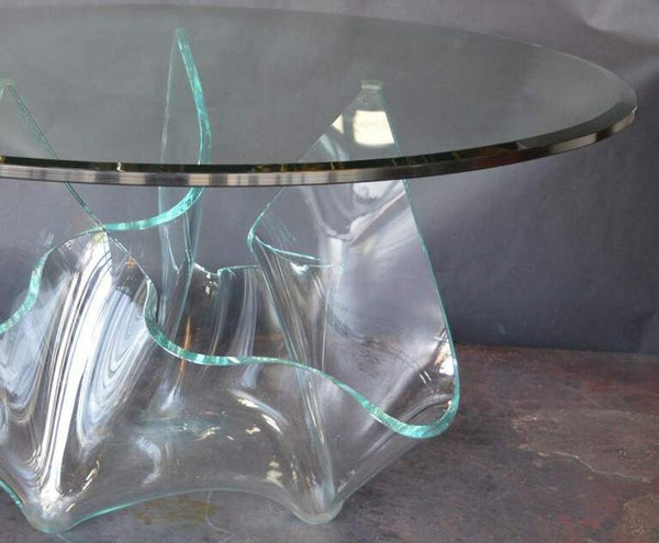 Handmade Italian Handkerchief Glass Base Center Table, 1970's.