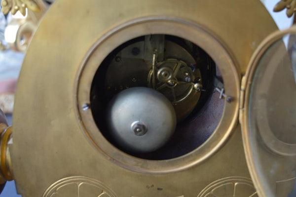 Large French Neo-Grec Revival Gilt Bronze & Marble Mantel Clock, c. 1870.