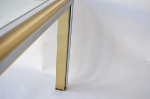 Maison Jansen Style Brass & Chrome Coffee Table with Glass Top. France, 1970's.