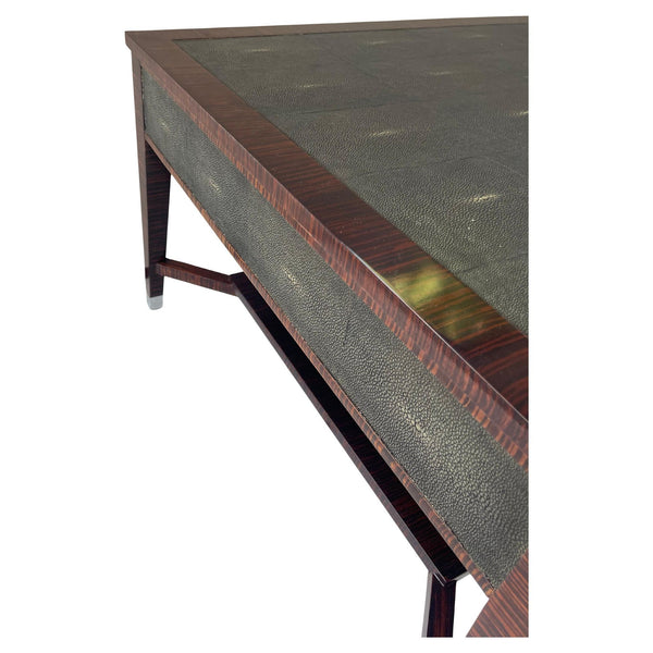 Art Deco Style Macassar Wood & Shagreen Coffee Table w/ Nickel. Italy, 1970's.