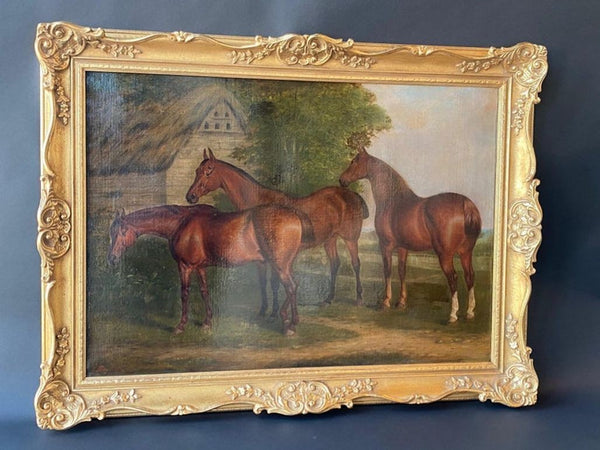 "Three Hunters by a Dovecot" by E. Tolley / Signed & Dated 1872.