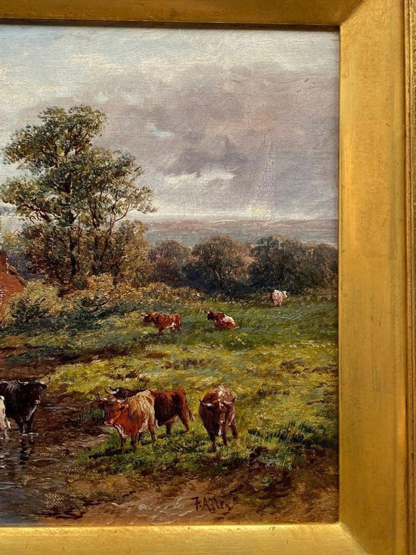 19th Century Pastoral Landscape Oil Painting by F. Allen