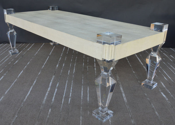 Shagreen Coffee Table w/ Geometric Lucite Legs by Pegaso Gallery. U.S.A. 21st C.