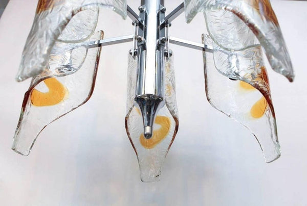 Italian Tubular Clear & Amber Murano Glass Chandelier Designed by Mazzega, 1970s