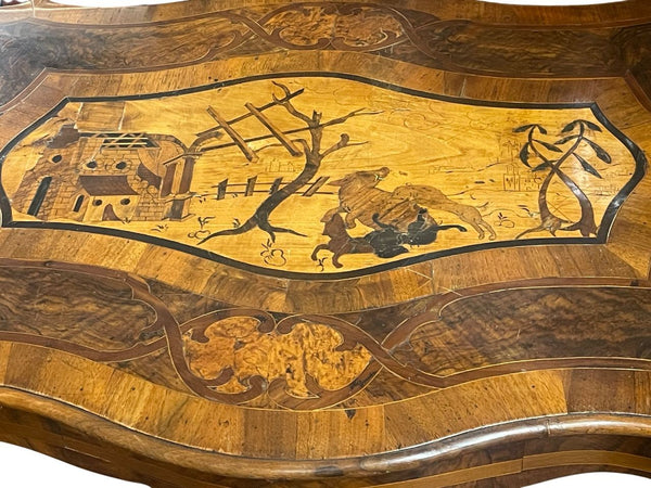 Late 18th Century Italian Marquetry Table with Hunting Scene Inlay