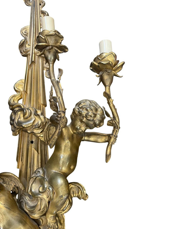Pair of French Gilt Bronze Figural Four-Light Sconces, Late 19th Century.
