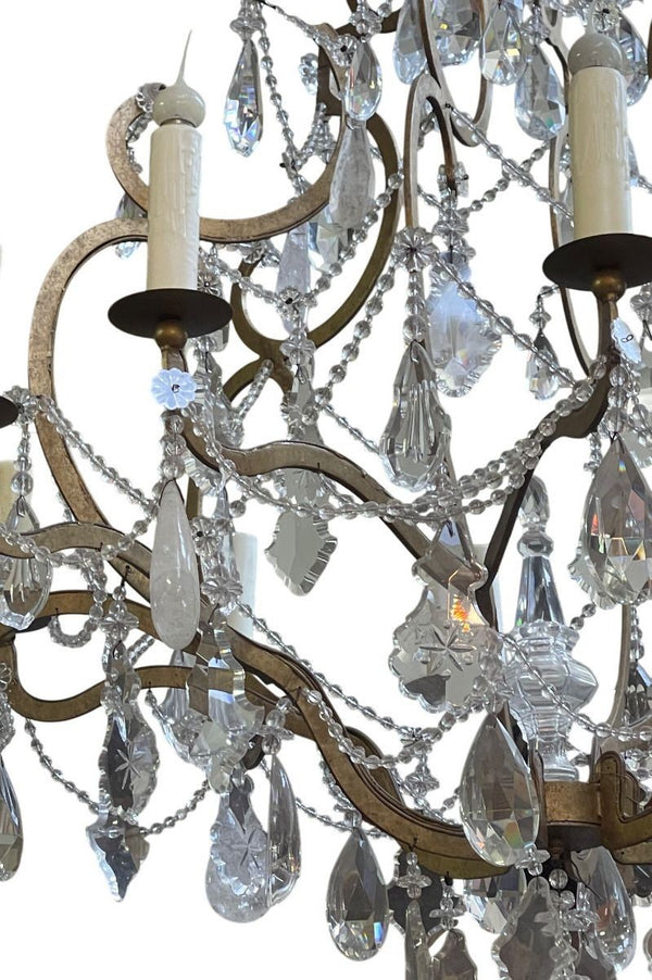 Monumental Italian Rock Crystal & Wrought Iron Chandelier, 20th Century.
